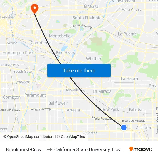 Brookhurst-Crescent to California State University, Los Angeles map