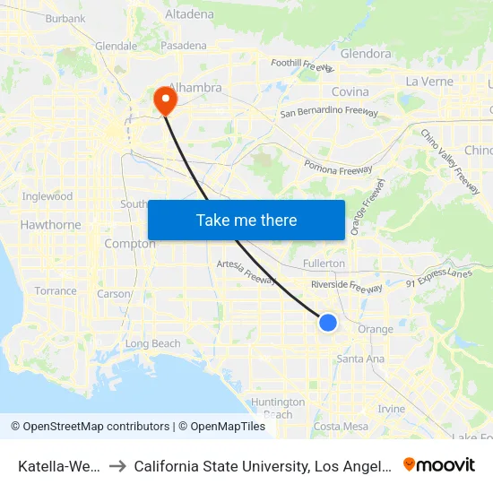 Katella-West to California State University, Los Angeles map