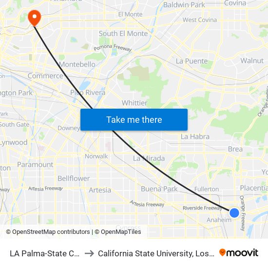 LA Palma-State College to California State University, Los Angeles map