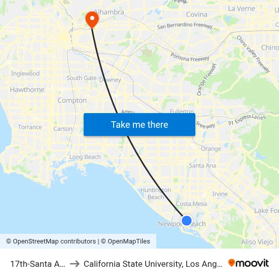 17th-Santa Ana to California State University, Los Angeles map