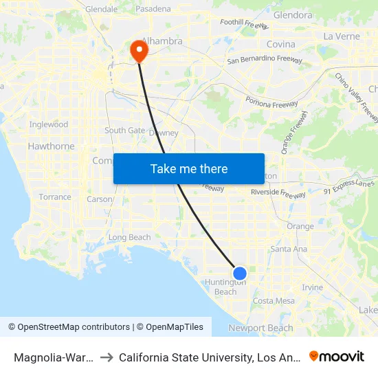 Magnolia-Warner to California State University, Los Angeles map