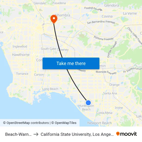 Beach-Warner to California State University, Los Angeles map