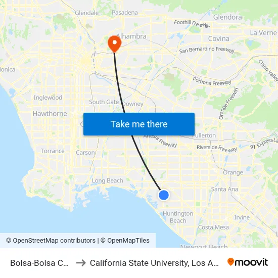 Bolsa-Bolsa Chica to California State University, Los Angeles map