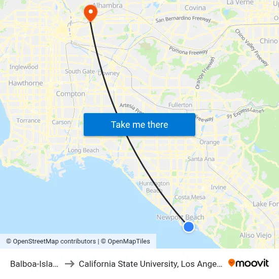Balboa-Island to California State University, Los Angeles map