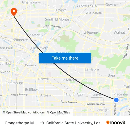 Orangethorpe-Melrose to California State University, Los Angeles map