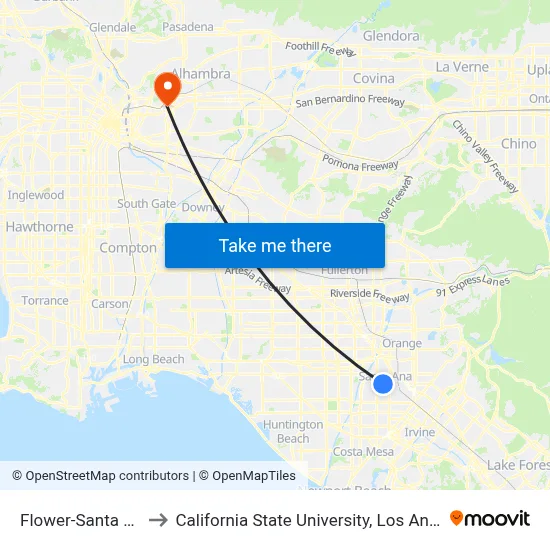 Flower-Santa Ana to California State University, Los Angeles map