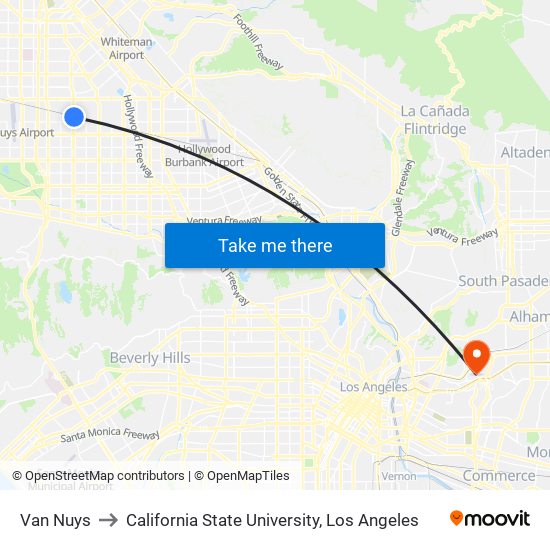 Van Nuys to California State University, Los Angeles map