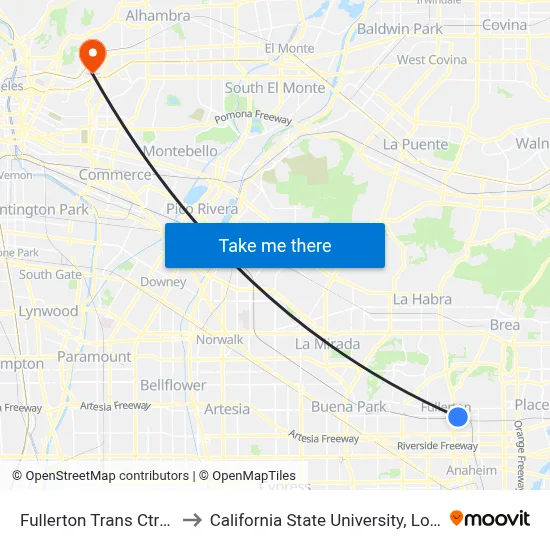 Fullerton Trans Ctr Dock 6 to California State University, Los Angeles map