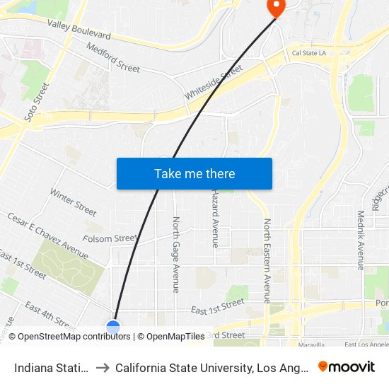 Indiana Station to California State University, Los Angeles map