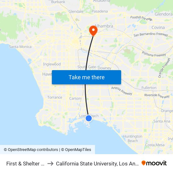 First & Shelter C N to California State University, Los Angeles map