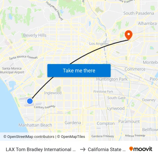 LAX Tom Bradley International Terminal (Tbit) Lower Level Flyaway Stop to California State University, Los Angeles map