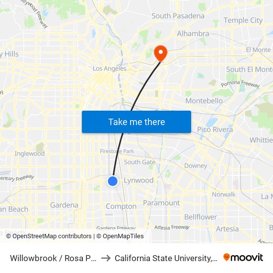 Willowbrook / Rosa Park Station to California State University, Los Angeles map