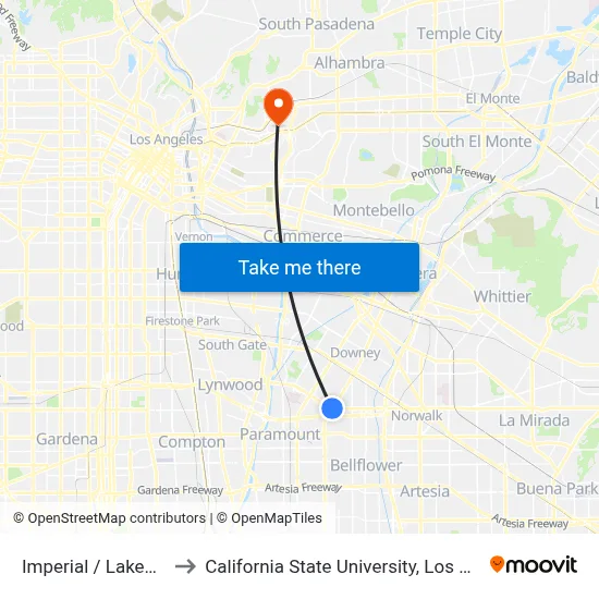 Imperial / Lakewood to California State University, Los Angeles map