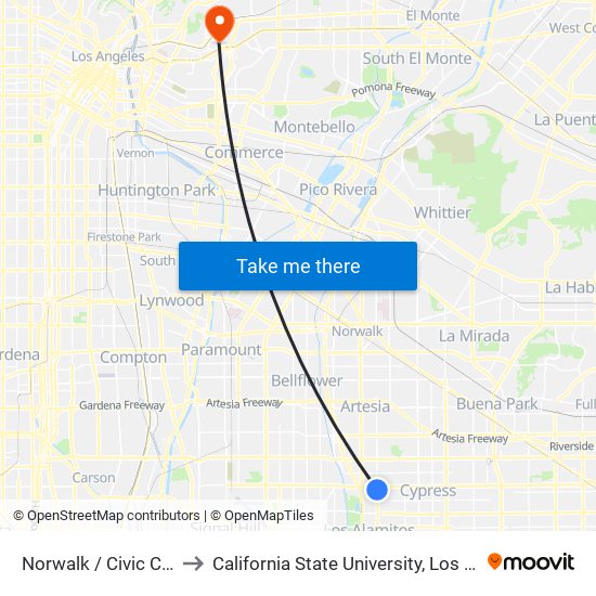 Norwalk / Civic Center to California State University, Los Angeles map