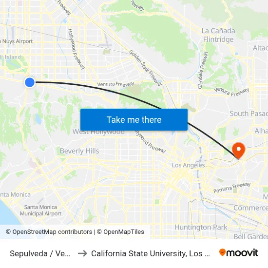 Sepulveda / Ventura to California State University, Los Angeles map