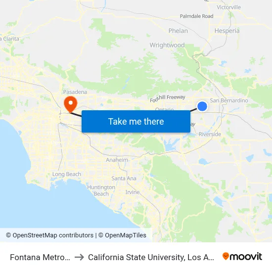 Fontana Metrolink to California State University, Los Angeles map