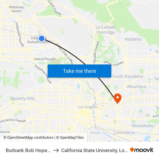 Burbank Bob Hope Airport to California State University, Los Angeles map