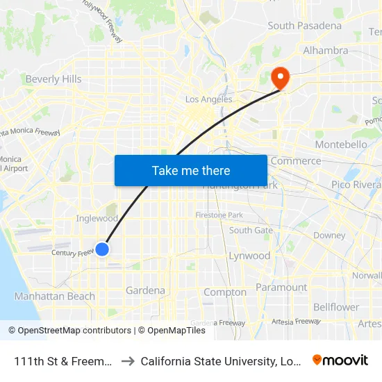 111th St & Freeman Ave to California State University, Los Angeles map