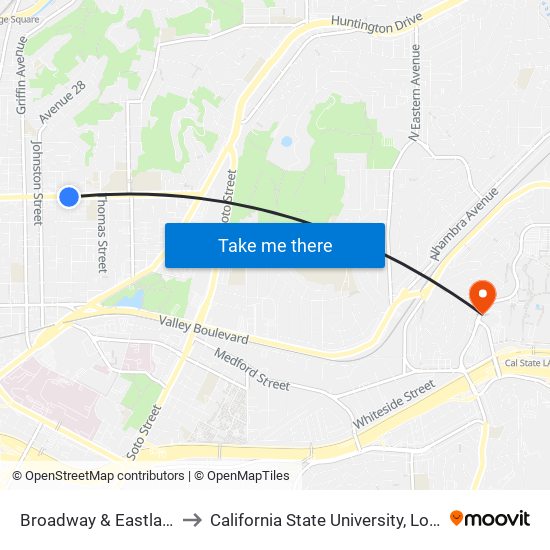 Broadway & Eastlake Ave. to California State University, Los Angeles map