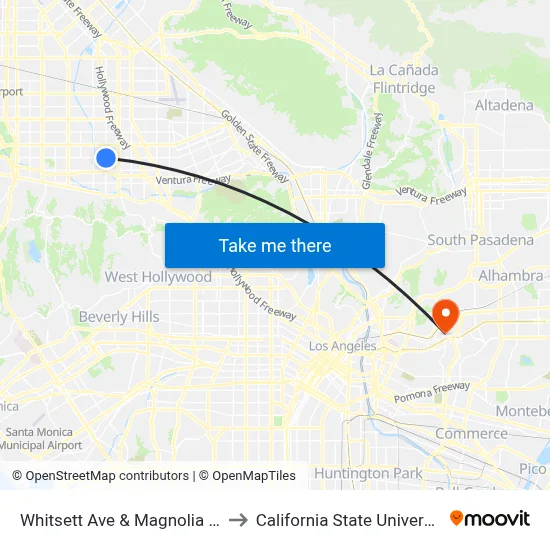 Whitsett Ave & Magnolia Blvd Southbound to California State University, Los Angeles map