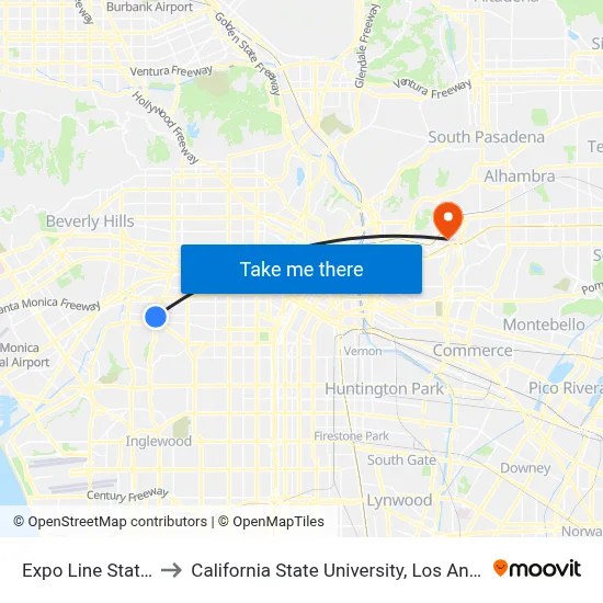 Expo Line Station to California State University, Los Angeles map