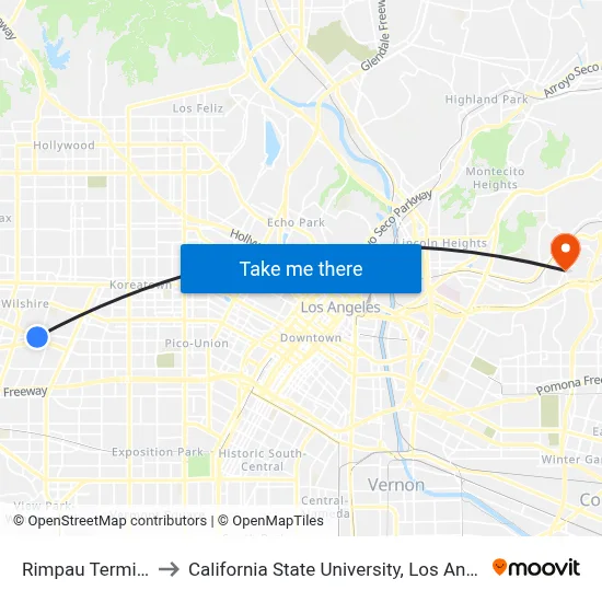 Rimpau Terminal to California State University, Los Angeles map