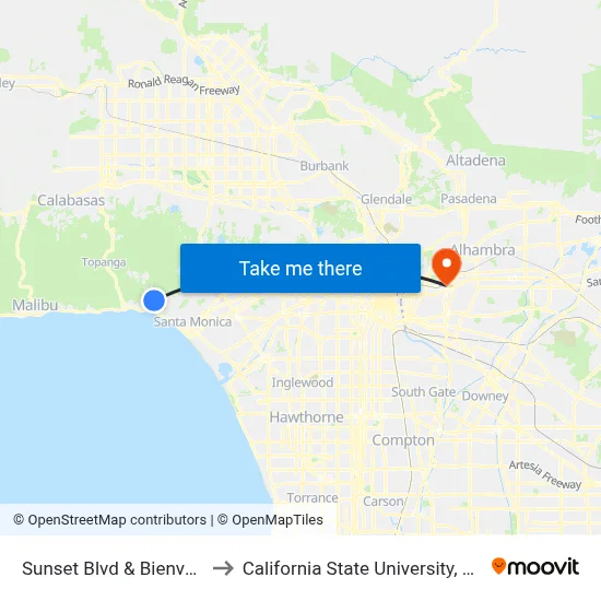 Sunset Blvd & Bienvenida Ave to California State University, Los Angeles map