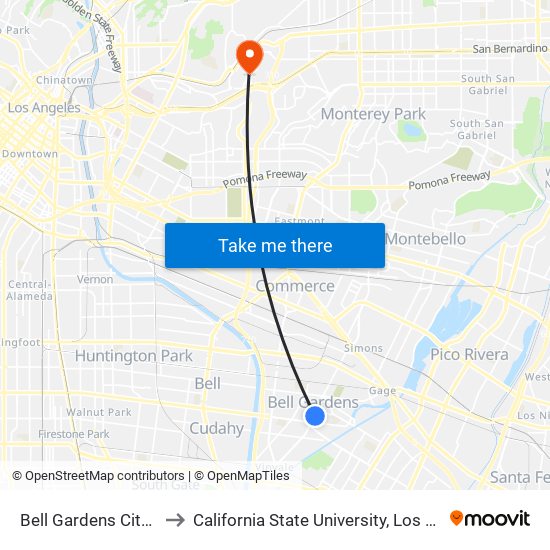Bell Gardens City Hall to California State University, Los Angeles map