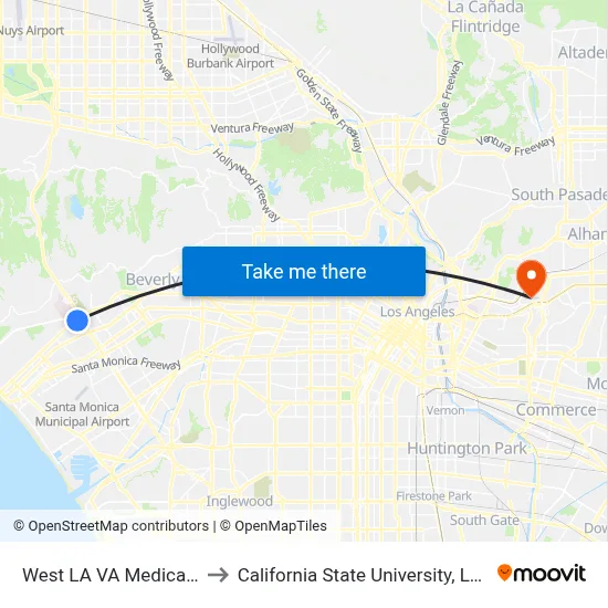 West LA VA Medical Center to California State University, Los Angeles map