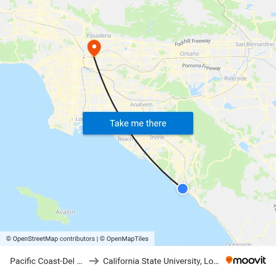 Pacific Coast-Del Obispo to California State University, Los Angeles map