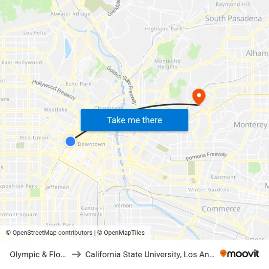 Olympic & Flower to California State University, Los Angeles map
