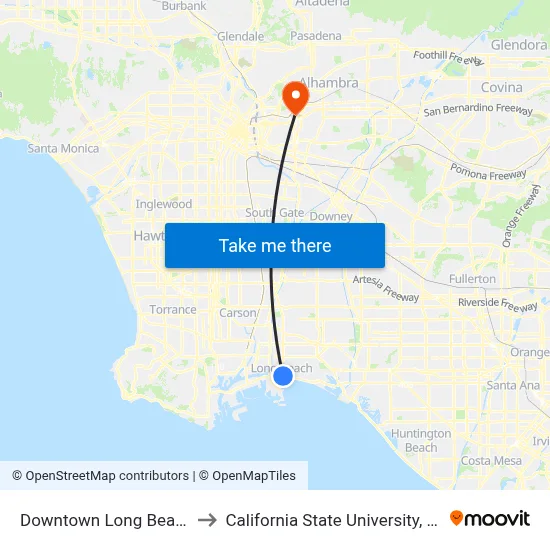Downtown Long Beach Station to California State University, Los Angeles map