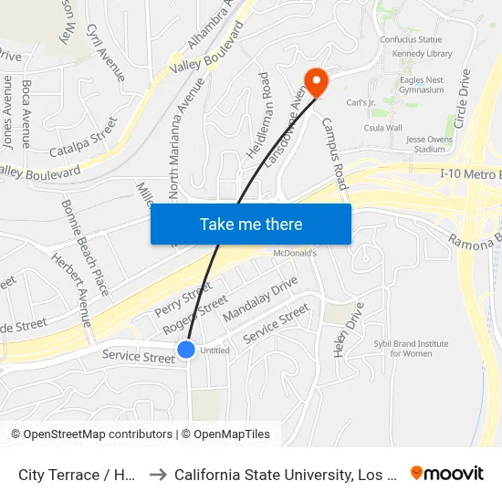 City Terrace / Hazard to California State University, Los Angeles map