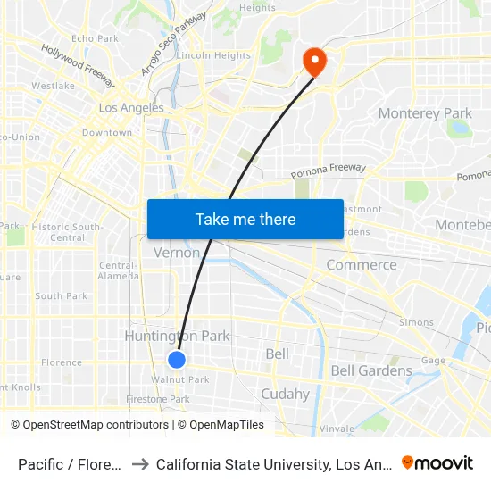 Pacific / Florence to California State University, Los Angeles map