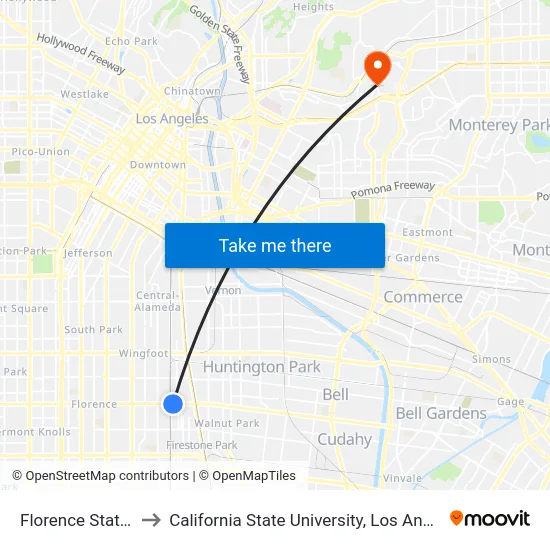 Florence Station to California State University, Los Angeles map