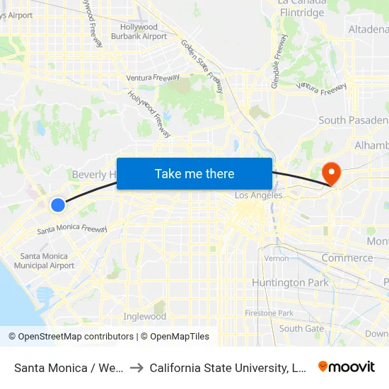 Santa Monica / Westwood to California State University, Los Angeles map