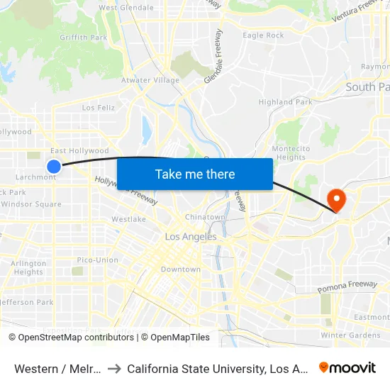 Western / Melrose to California State University, Los Angeles map