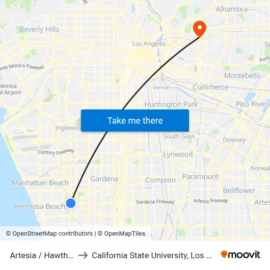 Artesia / Hawthorne to California State University, Los Angeles map