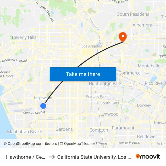 Hawthorne / Century to California State University, Los Angeles map