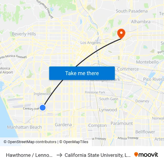 Hawthorne / Lennox Station to California State University, Los Angeles map