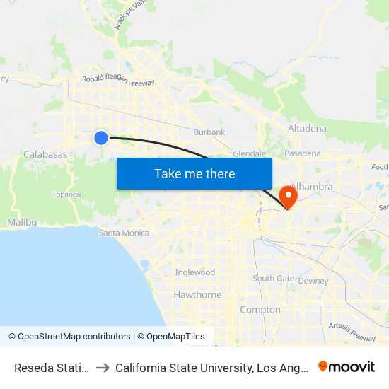 Reseda Station to California State University, Los Angeles map