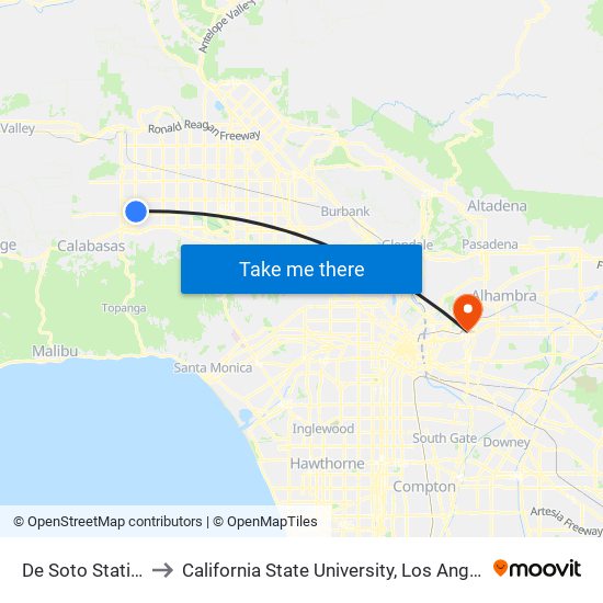 De Soto Station to California State University, Los Angeles map