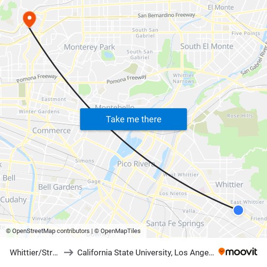 Whittier/Strub to California State University, Los Angeles map