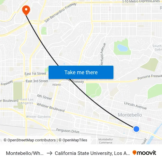 Montebello/Whittier to California State University, Los Angeles map