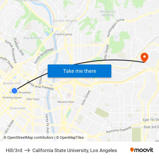 Hill/3rd to California State University, Los Angeles map