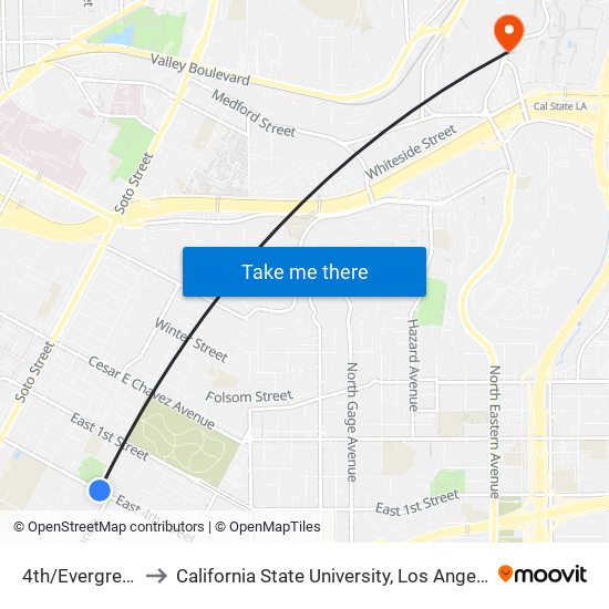 4th/Evergreen to California State University, Los Angeles map