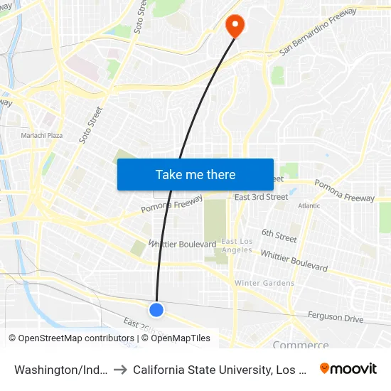Washington/Indiana to California State University, Los Angeles map