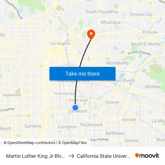 Martin Luther King Jr Blvd & California Ave to California State University, Los Angeles map