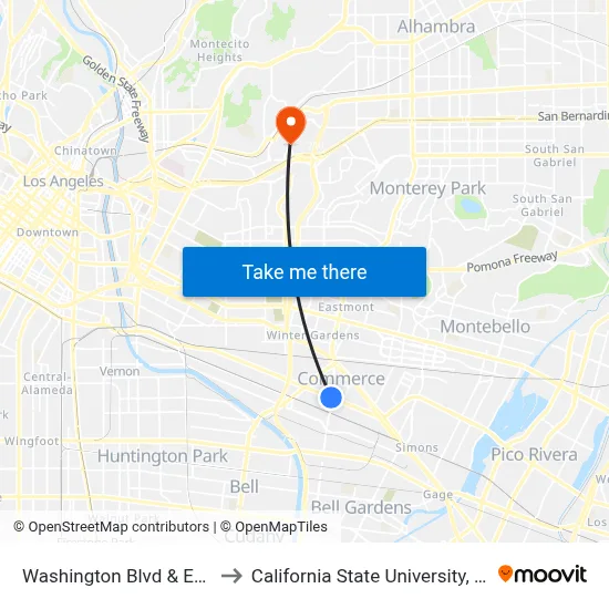 Washington Blvd & Eastern Ave to California State University, Los Angeles map