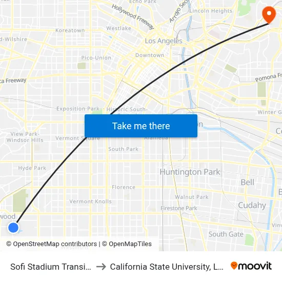 Sofi Stadium Transit Center to California State University, Los Angeles map